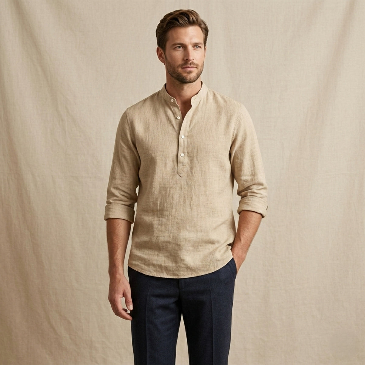 The Ridgebrook Park Men's Breathable Linen Summer Casual Button-Up Shirt
