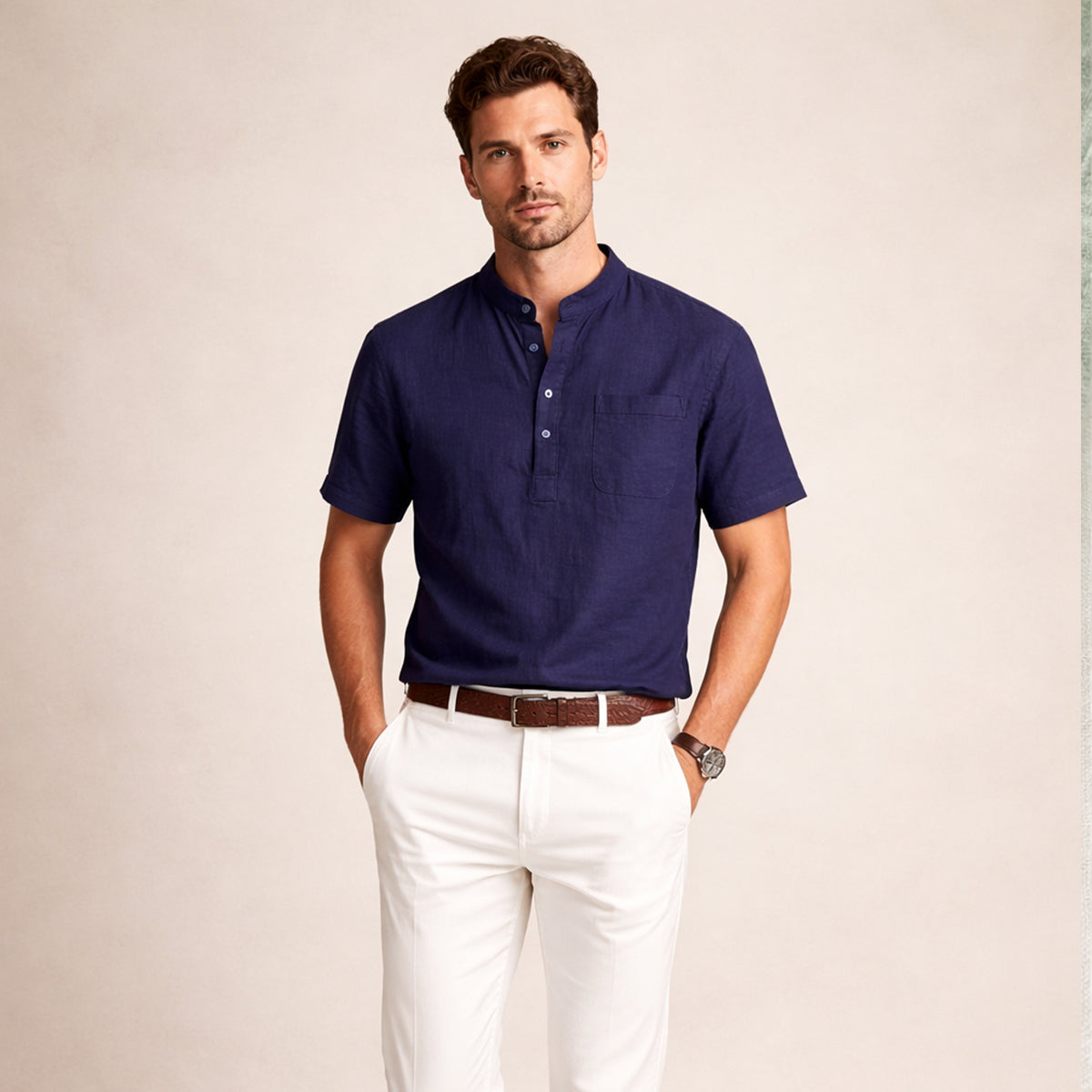 The Ashbrook Ridge Men’s Soft Cotton Linen Henley Shirt