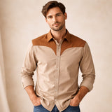 The Brookcrest Men’s Two-Tone Patchwork Western Retro Denim Shirt