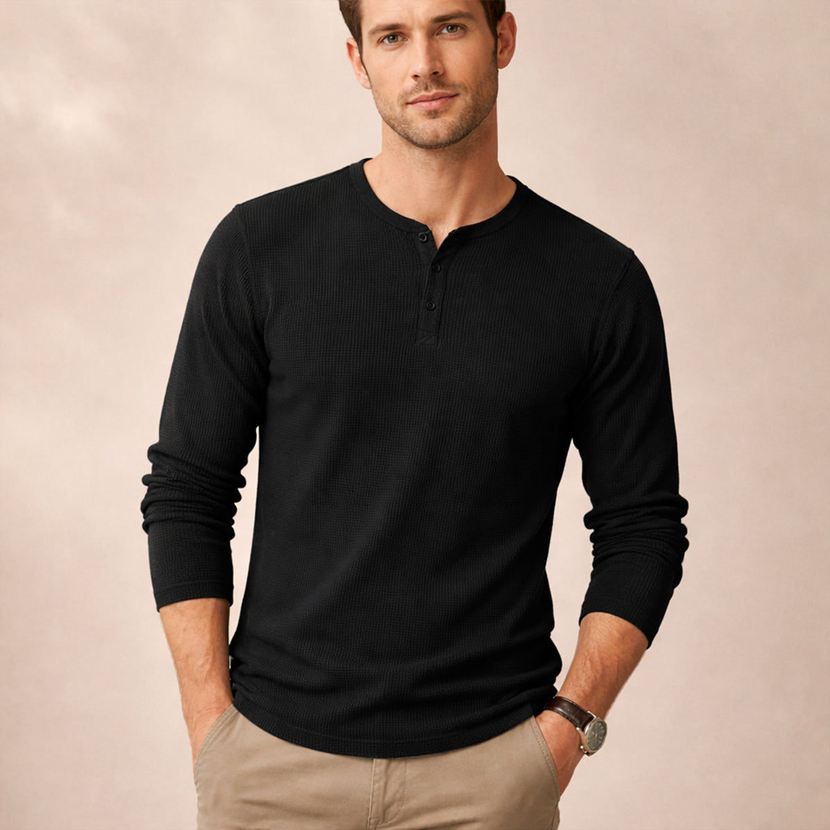 The Pinecrest Creek Men’s Casual Waffle Henley Thermal Shirt