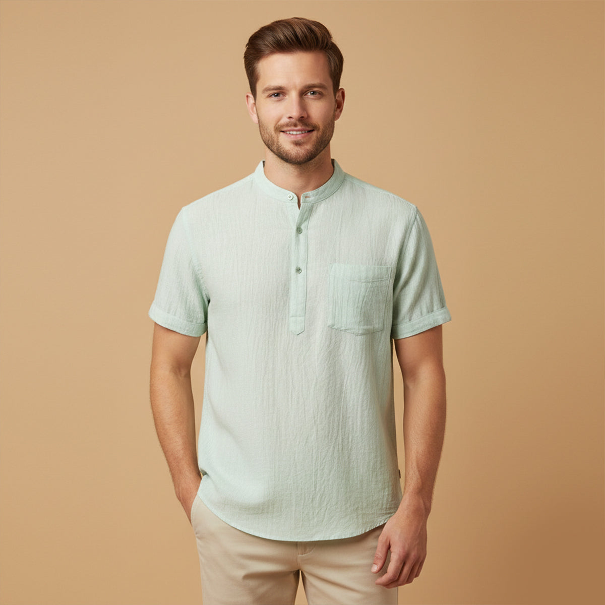 The Regent Men’s Summer Cotton Linen Henley Shirt