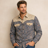 The Huntley Men’s Two Tone Patchwork Western Soft Denim Shirt