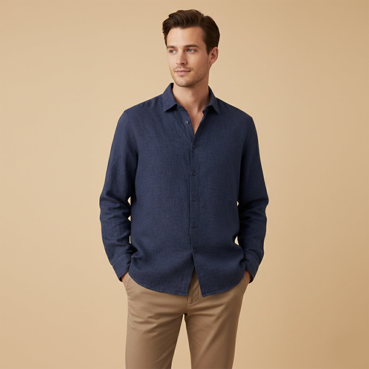 The Kensington Men’s Lightweight Loose Fit Linen Button-Up Shirt