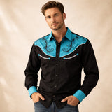 The Briarstone Park Men’s Two Tone Patchwork Western Lightweight Denim Shirt