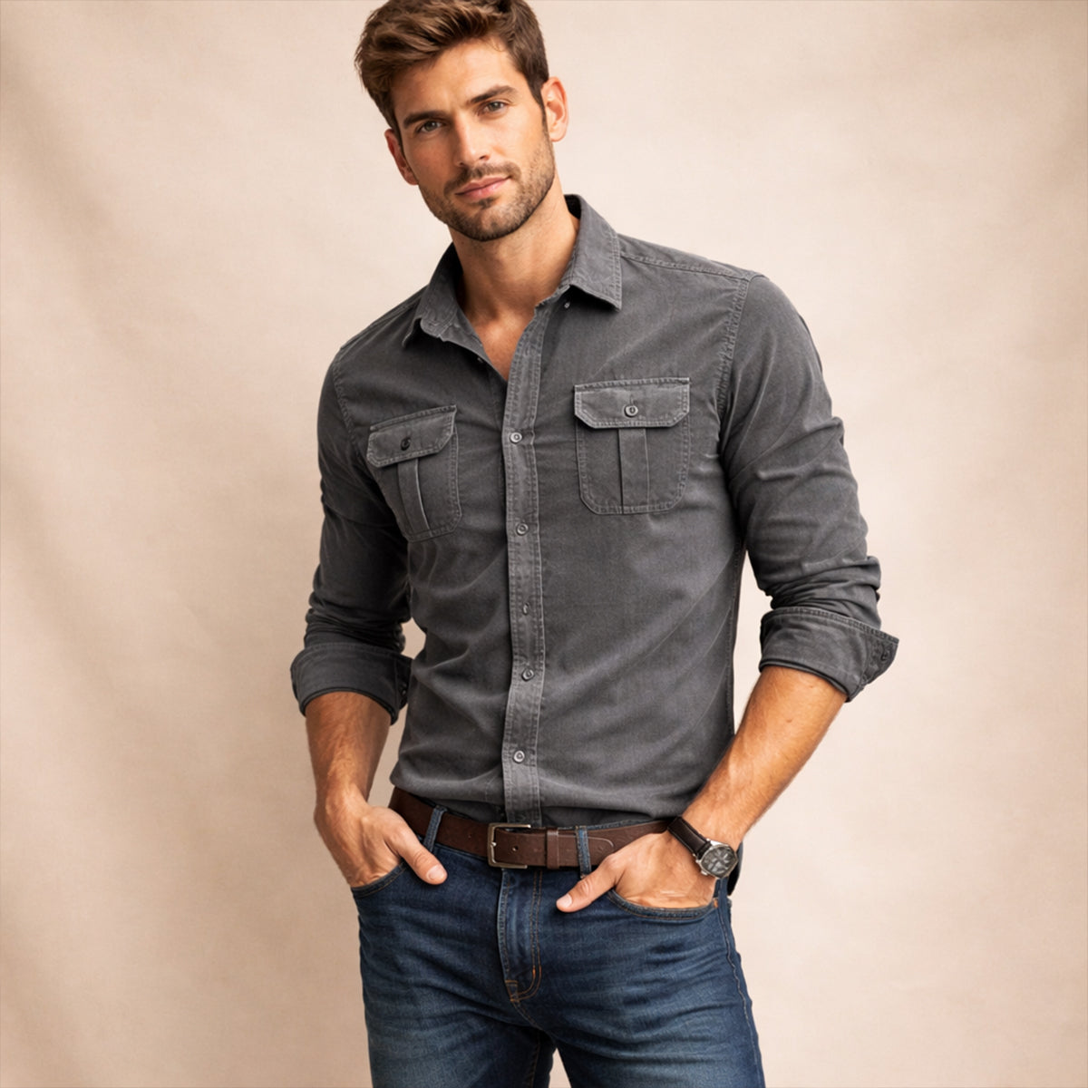 The Norwick Men’s Casual Button Down Corduroy Shirt
