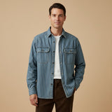 The Oakcrest Men’s Vintage Washed Vertical Stripe Denim Shirt Jacket – Blue