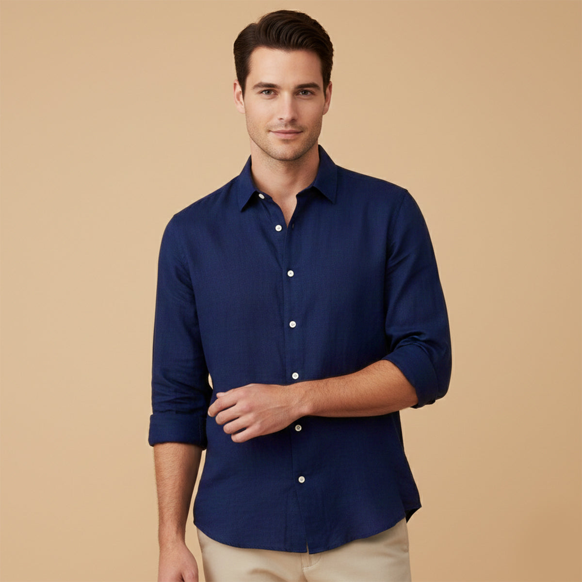 The Buckingham Men’s Casual Relaxed Fit Cotton Linen Shirt