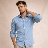 The Crestfall Ridge Men’s Slim Fit Denim Shirt with Double Pockets