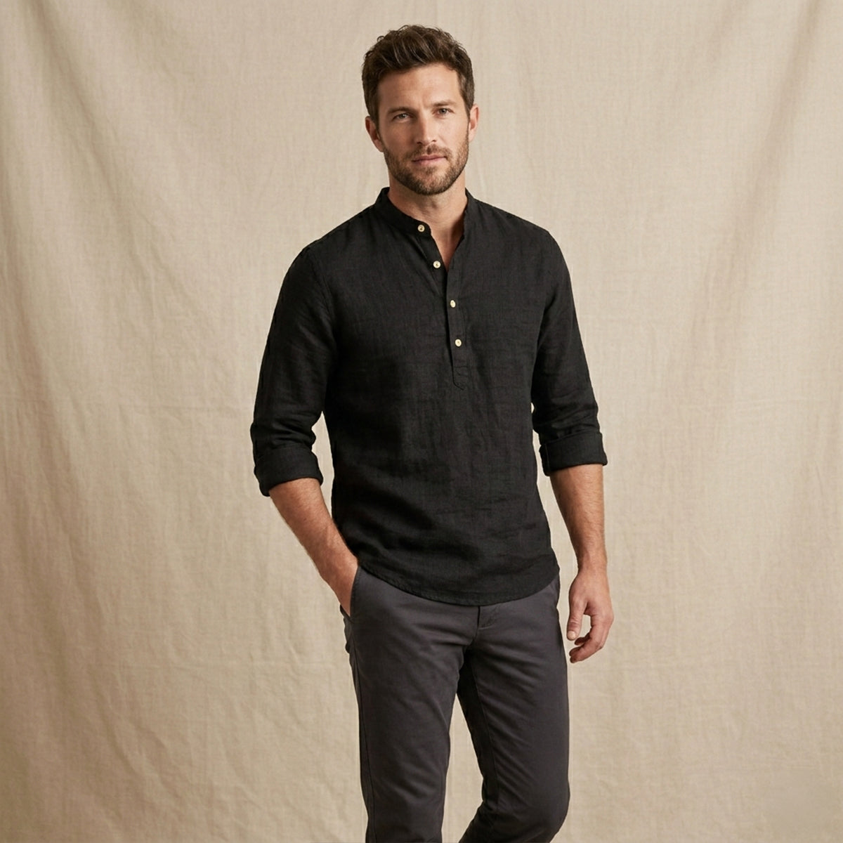The Ridgebrook Park Men's Breathable Linen Summer Casual Button-Up Shirt