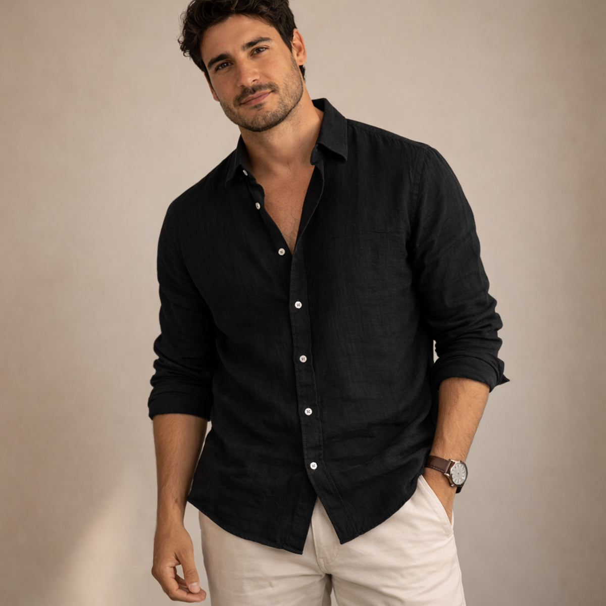 The Timbercrest Hill Men’s Cotton Linen Soft Beach Shirt