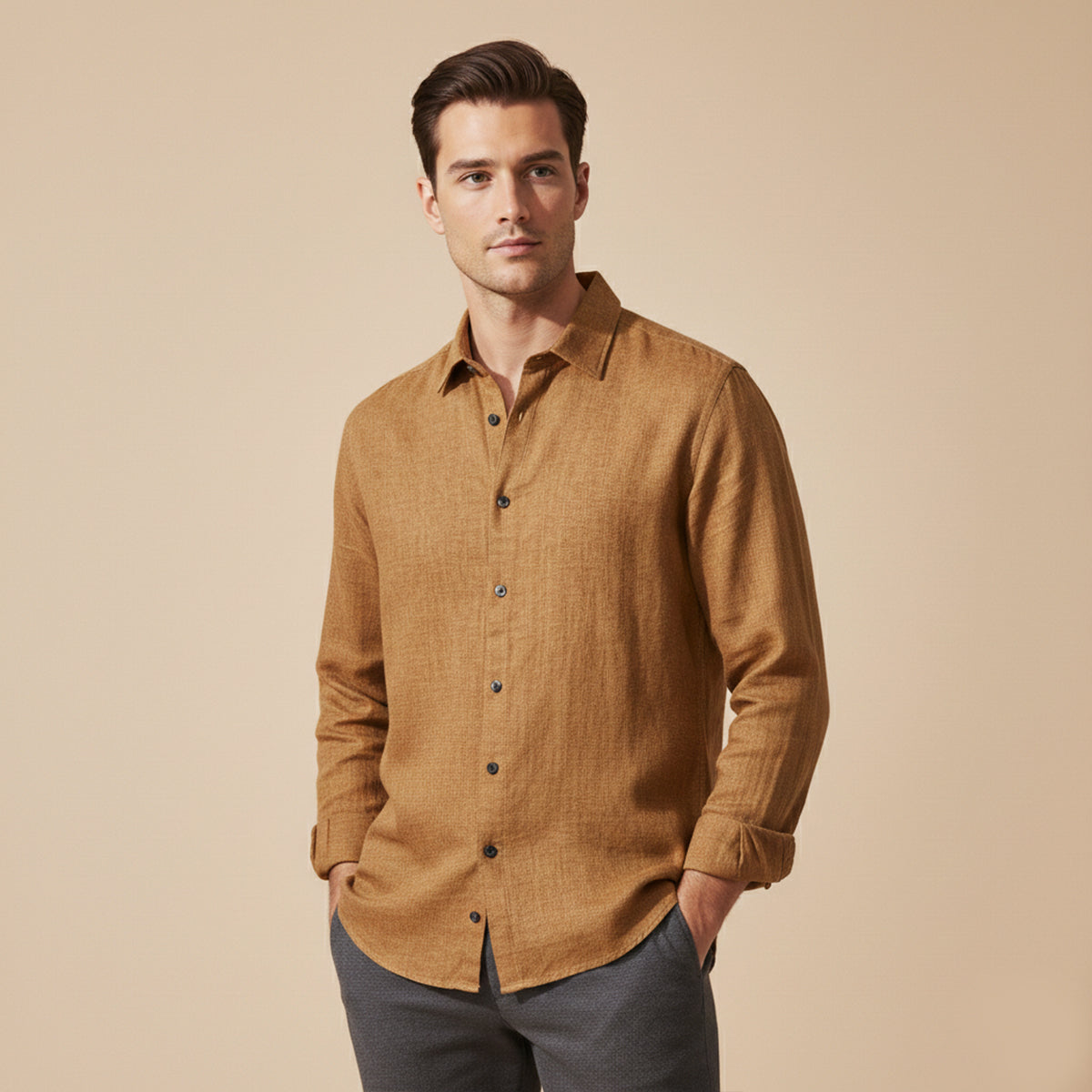 The Cedar Ridge Hill Men’s Trendy Loose Fit Linen Button-Up Shirt