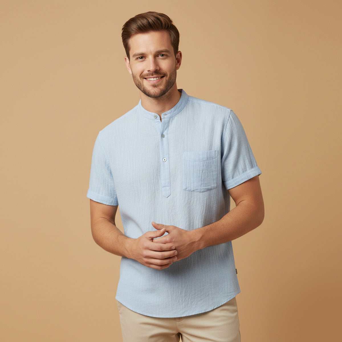 The Regent Men’s Summer Cotton Linen Henley Shirt