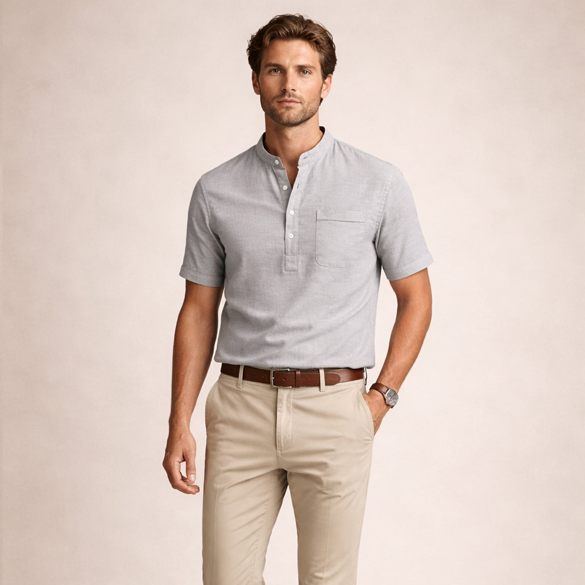 The Hillgate Men’s Casual Cotton Linen Henley Shirt