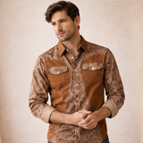 The Brookcrest Men’s Two-Tone Patchwork Western Retro Denim Shirt