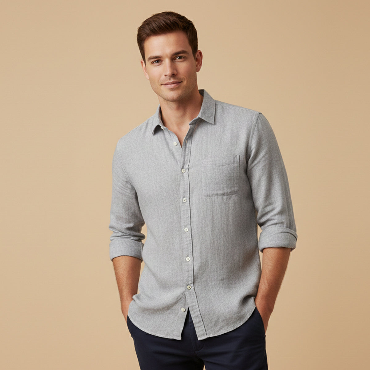 The Knightsbridge Men’s Lightweight Stand Collar Cotton Linen Shirt