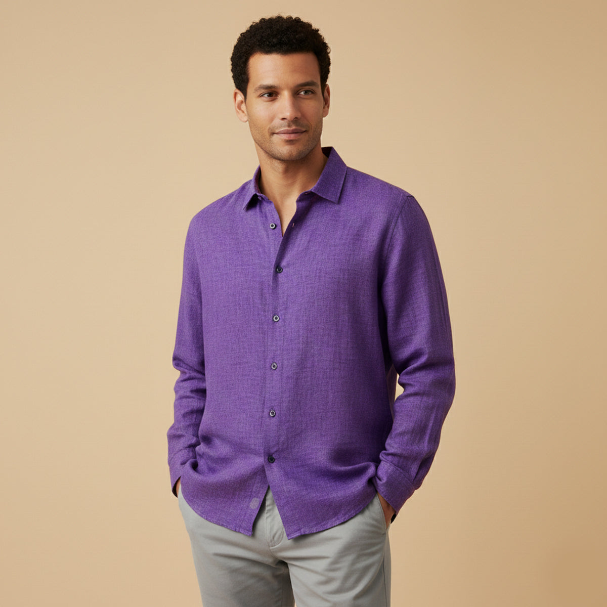 The Kensington Men’s Lightweight Loose Fit Linen Button-Up Shirt
