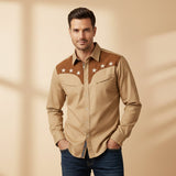 The Linfield Men’s Two-Tone Patchwork Western Trendy Denim Shirt