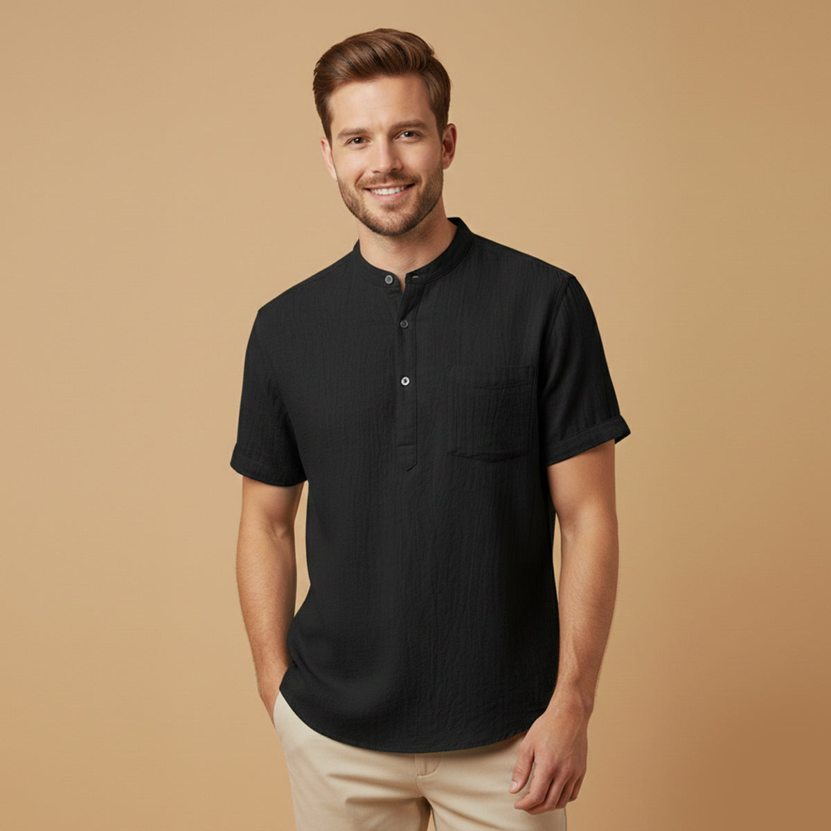 The Regent Men’s Summer Cotton Linen Henley Shirt