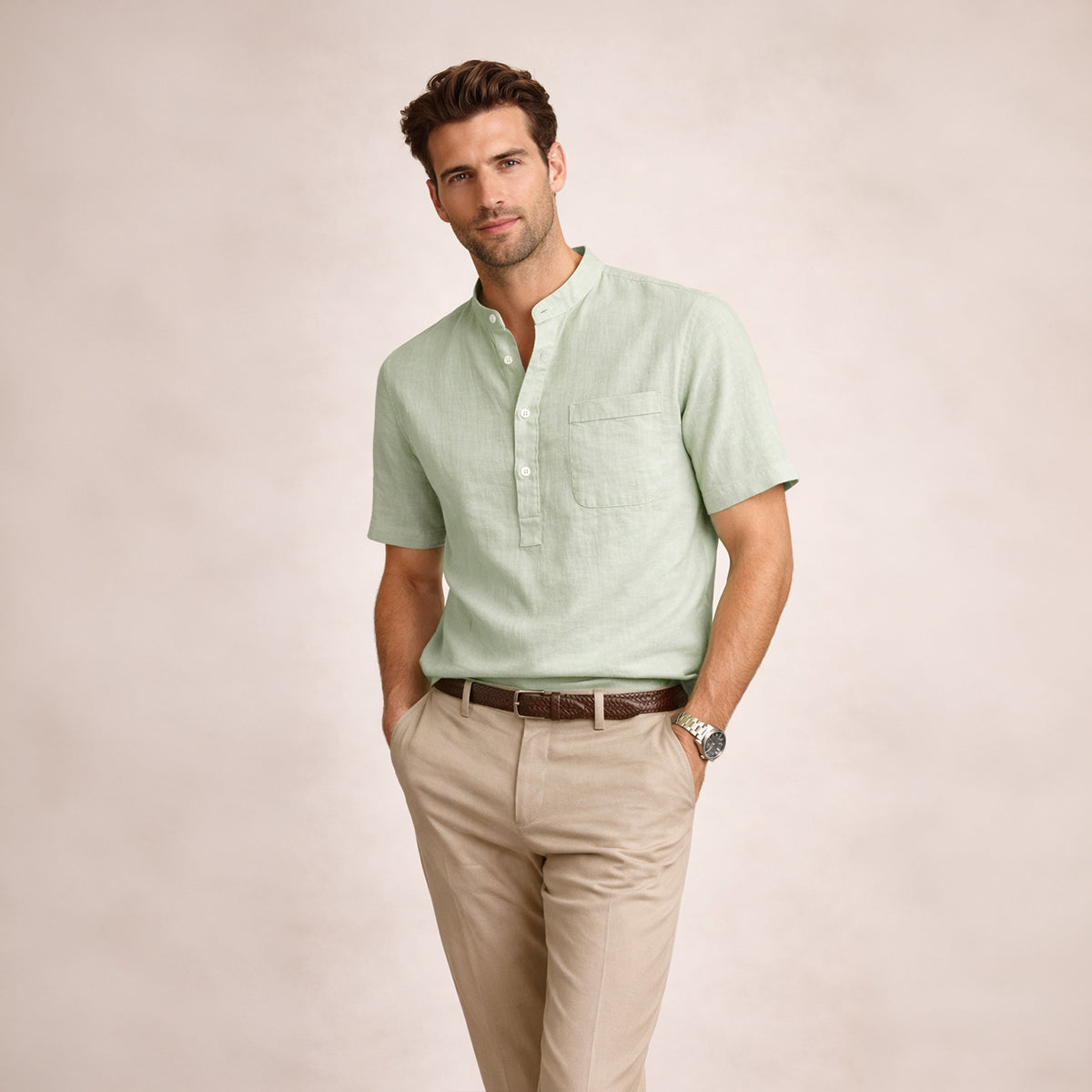 The Ashbrook Ridge Men’s Soft Cotton Linen Henley Shirt
