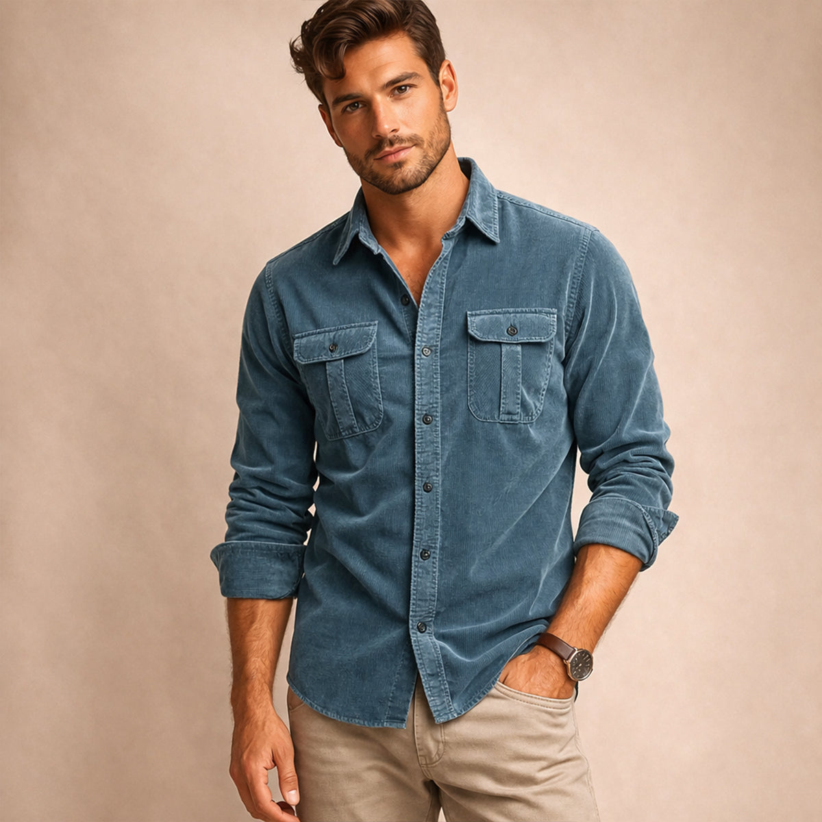 The Norwick Men’s Casual Button Down Corduroy Shirt
