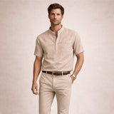 The Hillgate Men’s Casual Cotton Linen Henley Shirt