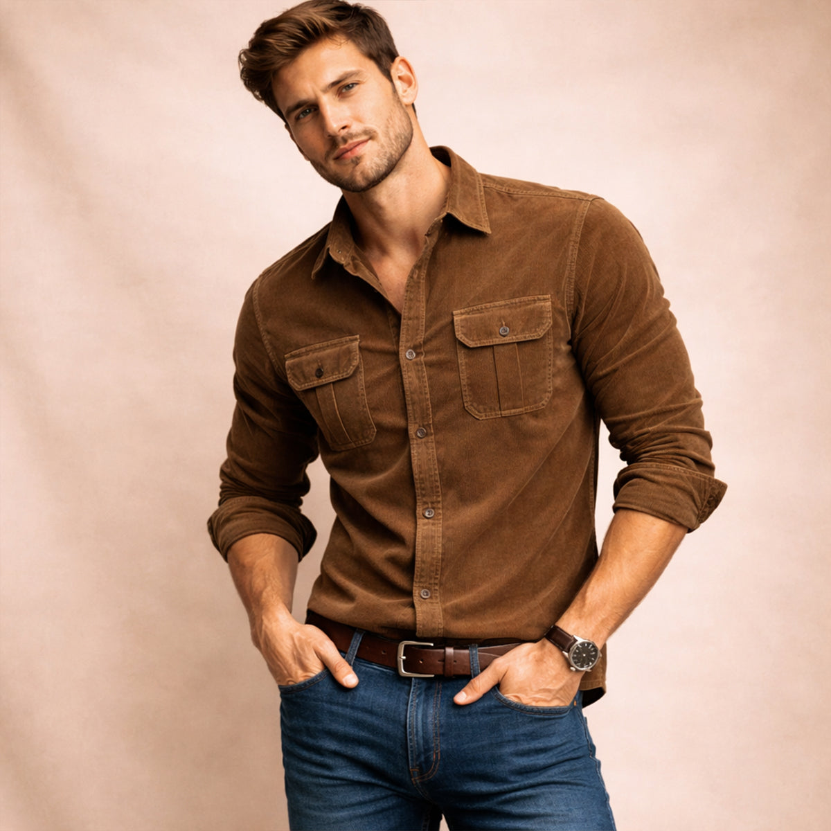 The Norwick Men’s Casual Button Down Corduroy Shirt