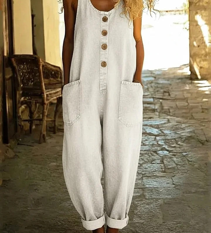 Lison | Vintage Washed Cotton Denim Dungarees