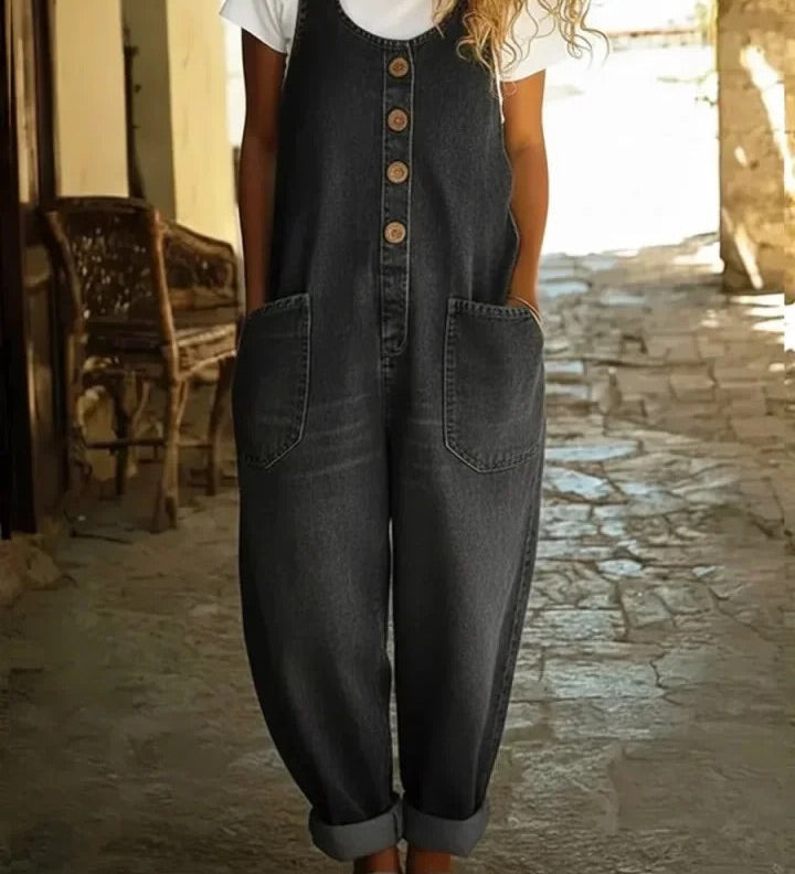 Lison | Vintage Washed Cotton Denim Dungarees