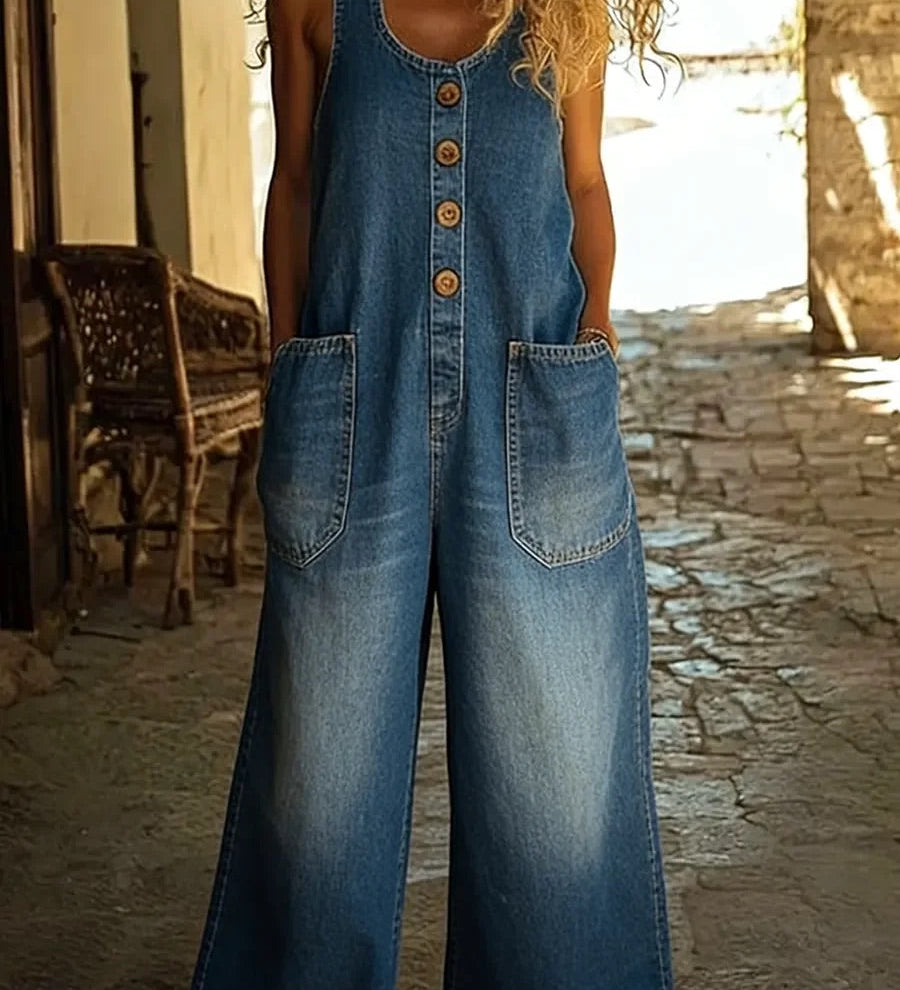 Lison | Vintage Washed Cotton Denim Dungarees