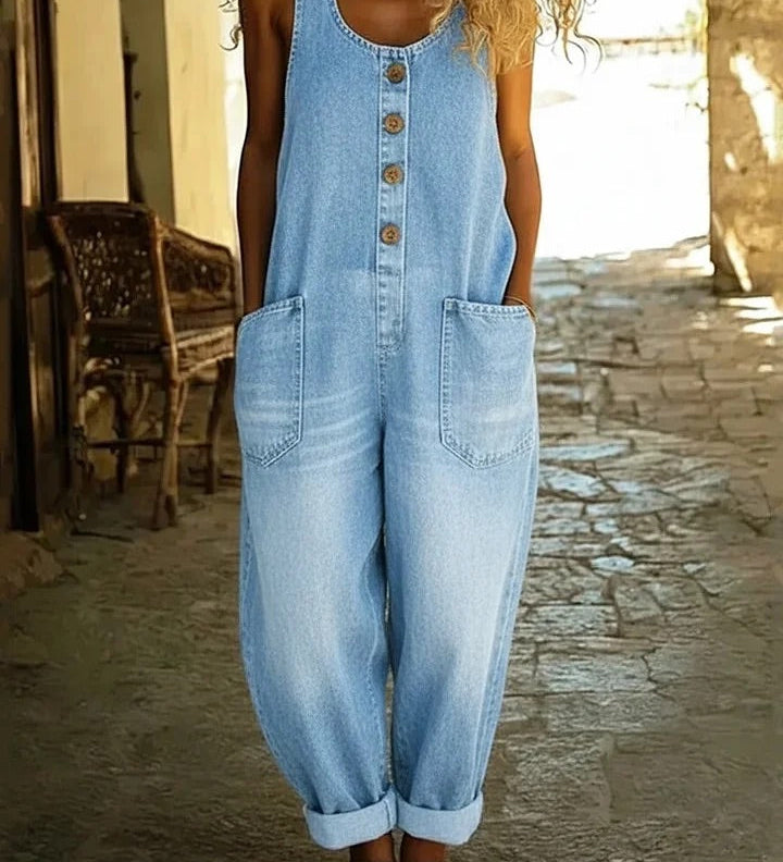 Lison | Vintage Washed Cotton Denim Dungarees