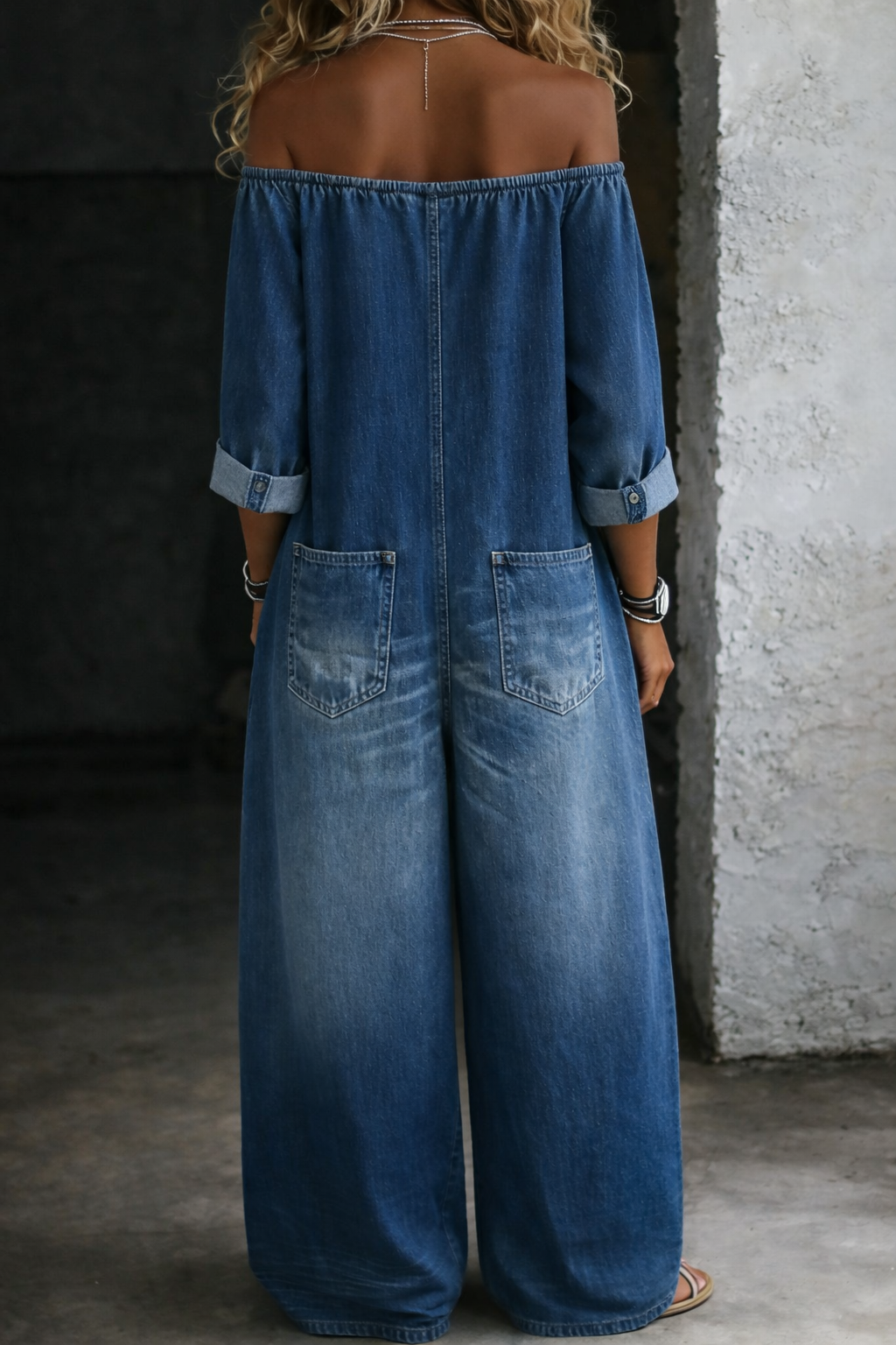 Sidonie | Denim Jumpsuit with Off-Shoulder Design – view 8