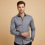 The Mayfair Men’s Tailored Cotton Satin Long Sleeve Dress Shirt - Grey