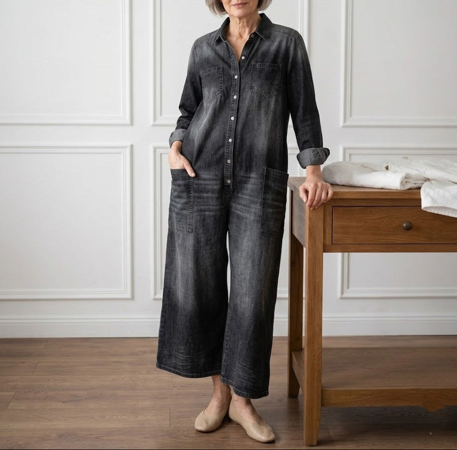 Anaïs | Vintage Denim Button-Up Jumpsuit