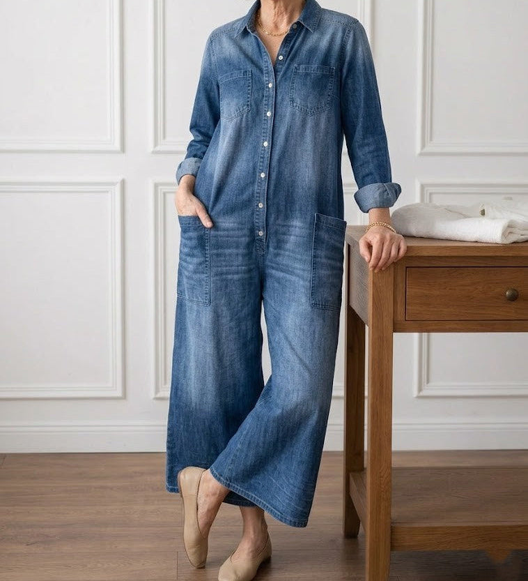 Anaïs | Vintage Denim Button-Up Jumpsuit